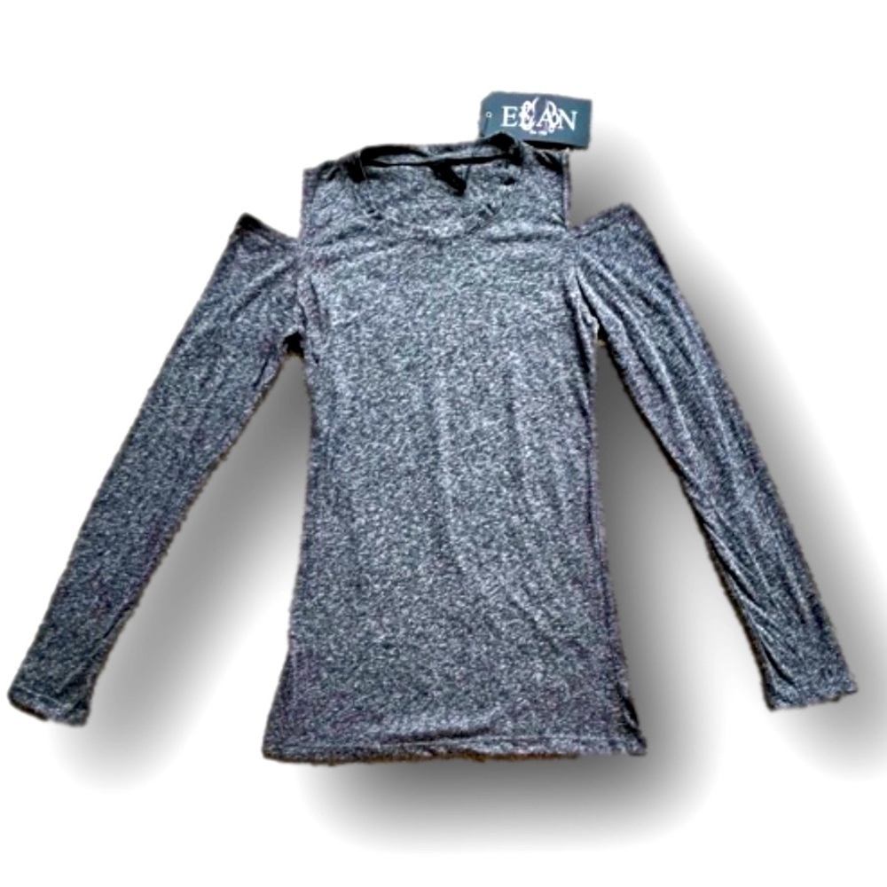 Elan Cold Shoulder Fitted Long Sleeve Sheer Tee
